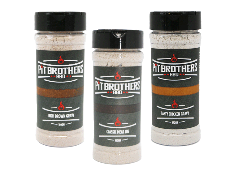 Pit Brothers BBQ – For Gravy Lovers Everywhere We’ve created a premium range of gravy sensations to compliment you and your style of cooking. The Pit Brothers BBQ ultimate sampler pack contains our delicious chicken gravy mix, our very popular brown gravy mix and our restaurant quality meat jus mix.