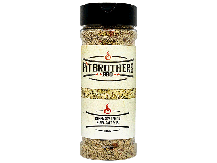 Pit Brothers BBQ have created a premium range of meat rubs & food seasoning to suit your ingredients & compliment your style of cooking. But even we can’t go past this perfect ‘new blend’ rosemary, sea salt & lemon rub, served up with a hint of citrus to bring out the flavour in everything you cook.